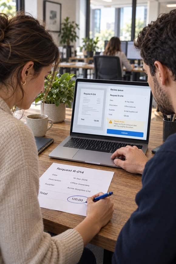 Comparing a form with information on a screen.