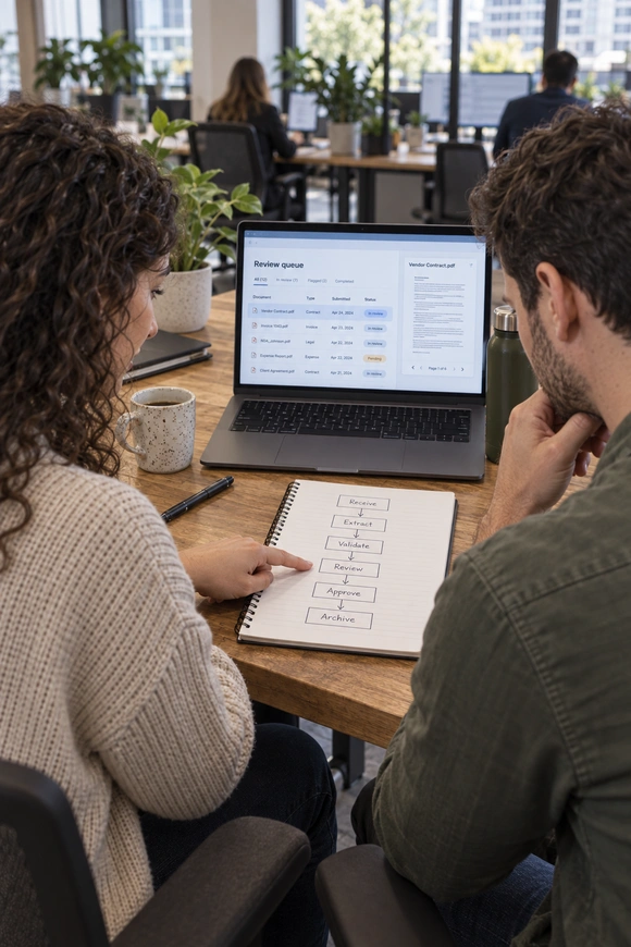 Two professionals reviewing an administrative case.