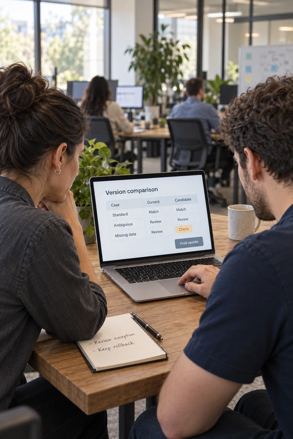 Professionals comparing technical test results.