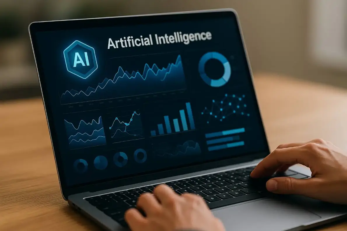 Pantalla de laptop mostrando herramientas de Inteligencia Artificial.