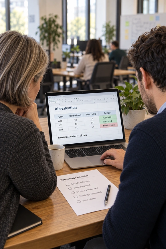 Reviewing trial indicators on a computer.